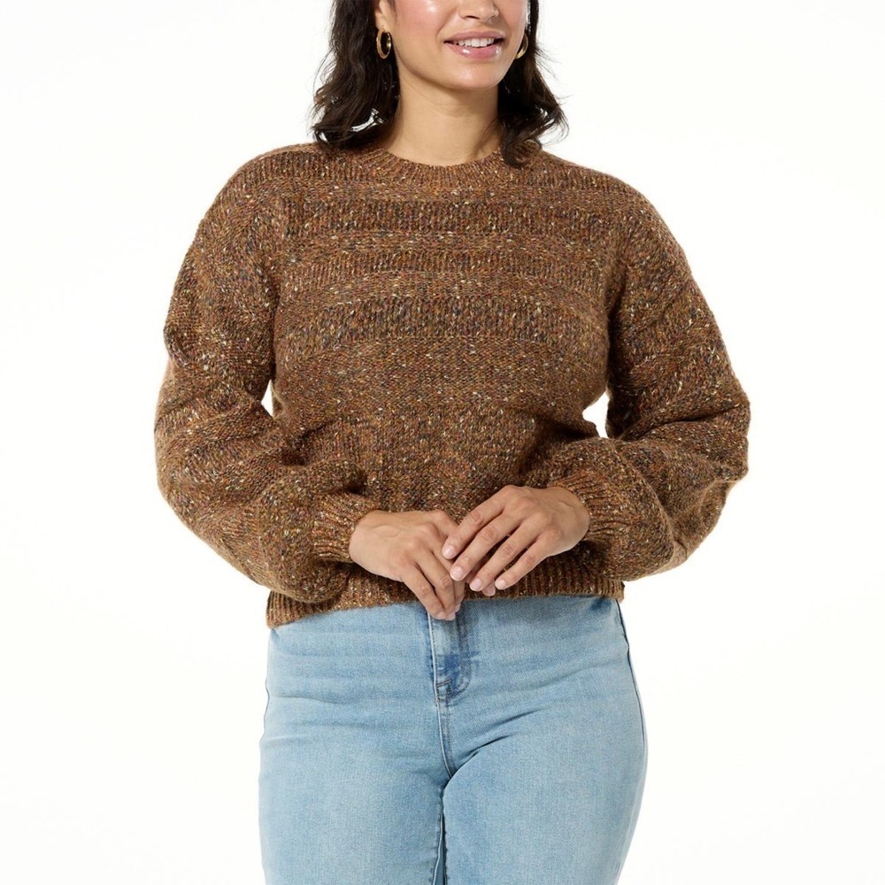 La Joie Mixed Stitch Pullover Knit Sweater balloon sleeves